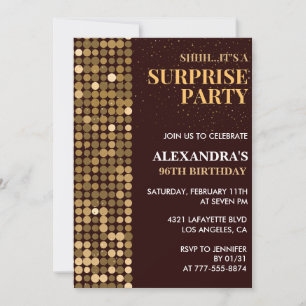 Elegant Glitter Surprise party Gold 96th birthday Invitation