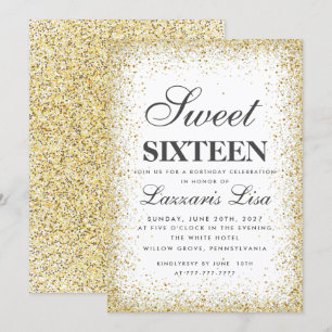 Elegant Glitter Sweet 16 White Birthday Invitation