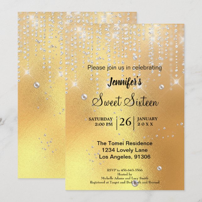 Elegant glitter Sweet Sixteen Invitation (Front/Back)