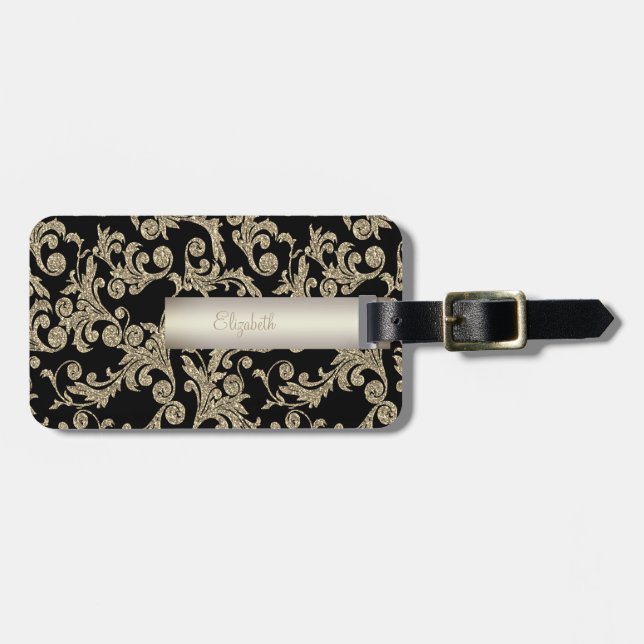 Elegant Glitter Swirls - Personalised Luggage Tag (Front Horizontal)