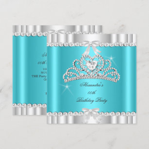 Elegant Glitter Teal Blue Silver Tiara Heart Invitation