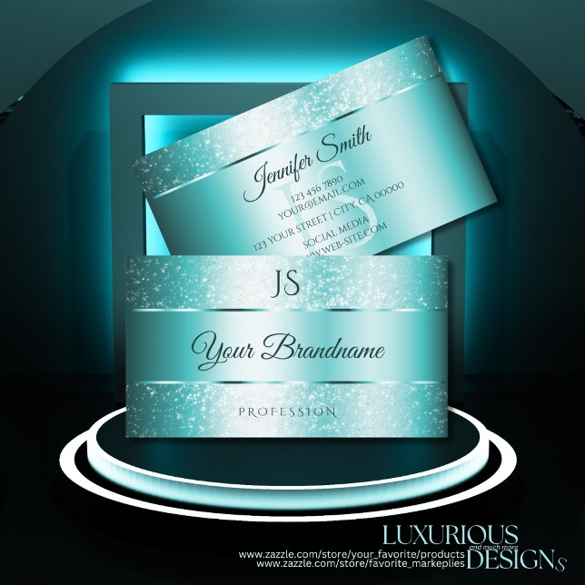 Elegant Glitter Teal Gradient and Initials Modern Business Card (Creator Uploaded)