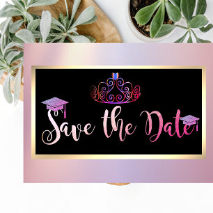 Elegant Glitter,Tiara Graduation Save The Date