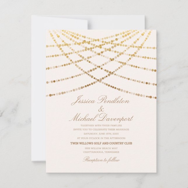 Elegant Glitter Twinkle Lights Cream White Wedding Invitation (Front)