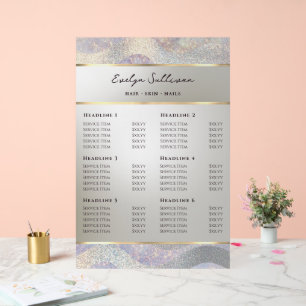 Elegant Glitter Watercolor Waves Price List Acrylic Sign