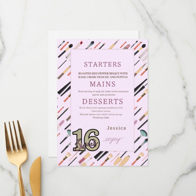 Elegant Glittering Beauty Makeup Tools Menu (Front/Back In Situ)