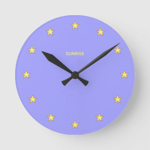 Elegant Glittering Stars on Sky Blue Round Clock