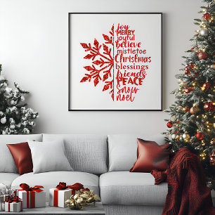 Elegant Glitters Snowflake Christmas Typography Poster