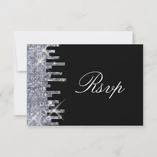 Elegant Glittery Black/Silver Glamour RSVP Card