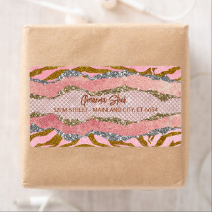 Elegant glittery blush rose animal print monogram