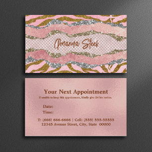 Elegant glittery blush rose animal print monogram appointment card