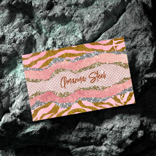 Elegant glittery blush rose animal print monogram magnetic business card