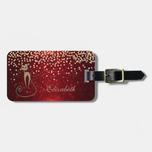 Elegant Glittery Bokeh Foil Confetty-Diamond,Cat Luggage Tag