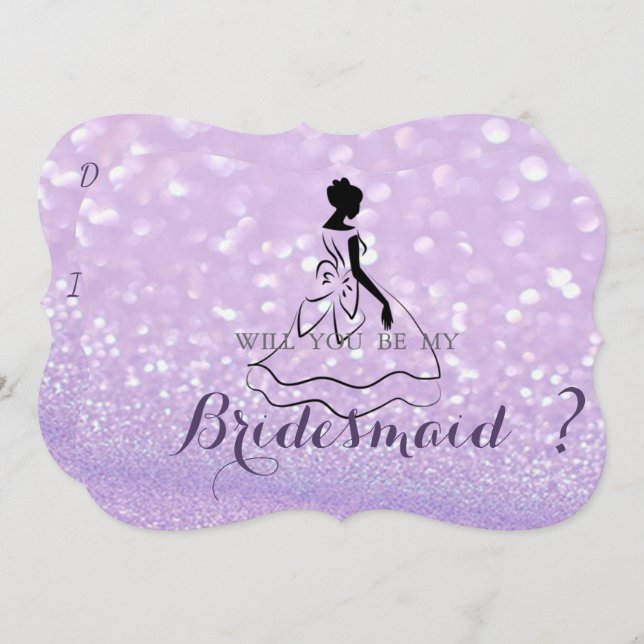 Elegant Glittery Bokeh, Silhouette Bridesmaid Card (Front/Back)