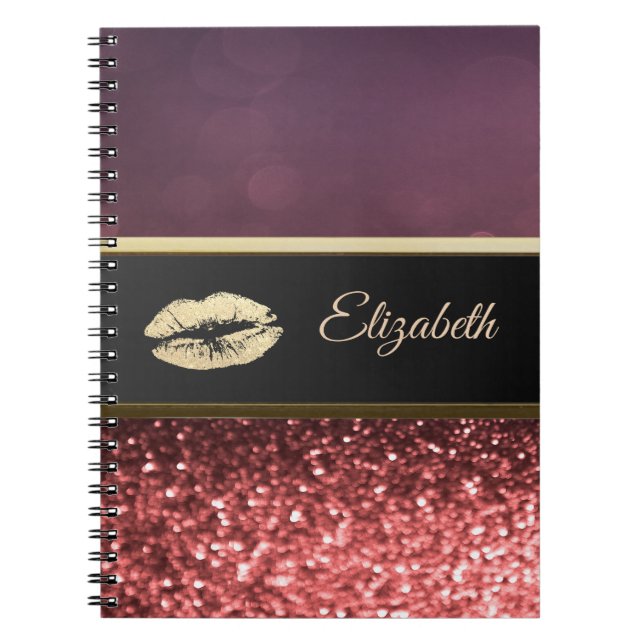Elegant Glittery Lips Bokeh Notebook (Front)