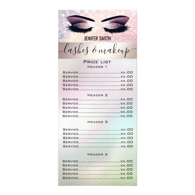 Elegant glittery makeup eyes holographic rack card (Front)