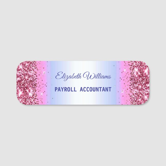  Elegant Glittery Pink  Foil Name Tag (Front)