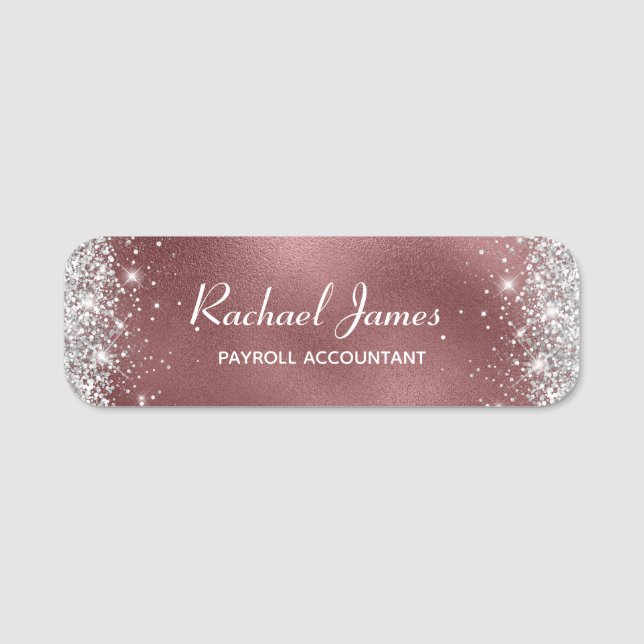 Elegant Glittery Rose Gold Foil Name Tag (Front)