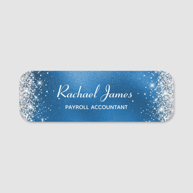 Elegant Glittery Royal Blue Foil Name Tag (Front)