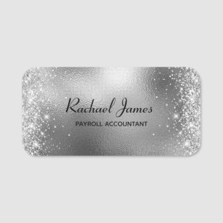 Elegant Glittery Silver Foil Name Tag