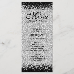 Elegant Glittery Silver on Black Wedding Menu