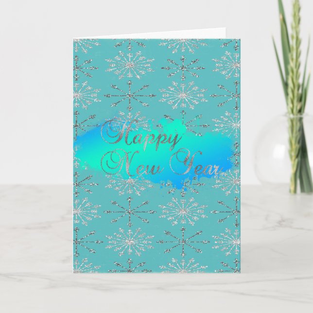 Elegant ,Glittery Silver Snowflakes Holiday Card (Front)