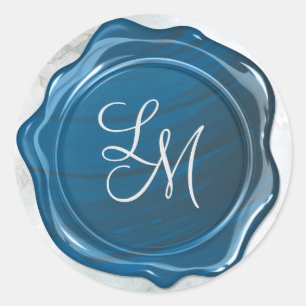 Elegant Glossy Blue Wax Seal Monogram