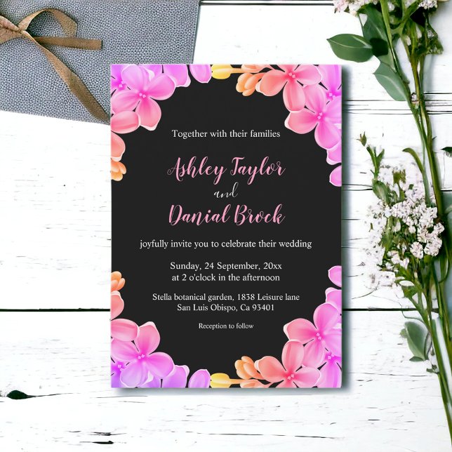 Elegant Glow Neon Lights Roses Boho Floral Wedding Invitation (Creator Uploaded)