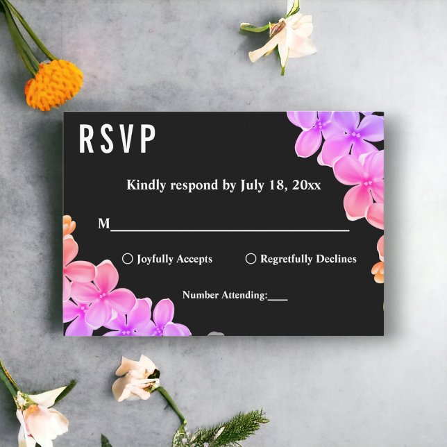 Elegant Glow Neon Lights Roses Boho Floral Wedding RSVP Card (Creator Uploaded)