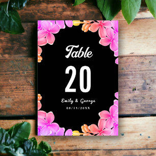 Elegant Glow Neon Lights Roses Boho Floral Wedding Table Number