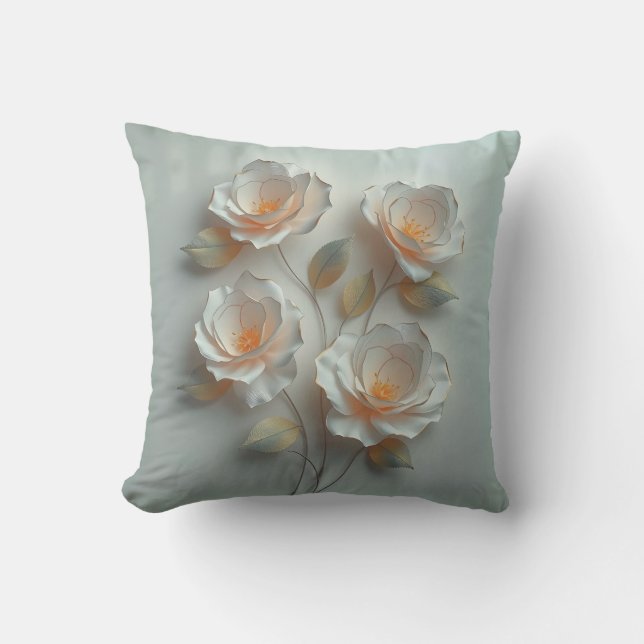 Elegant Glowing 3 D Flowers Cushion (Front)