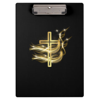 Elegant Glowing Gold Cross Christian Clipboard