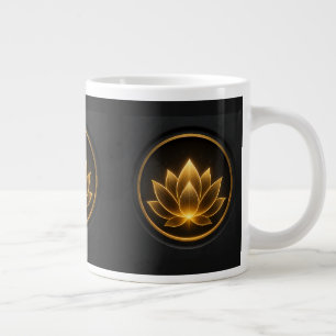 Elegant Glowing Golden Lotus Flower on Dark Large Coffee Mug