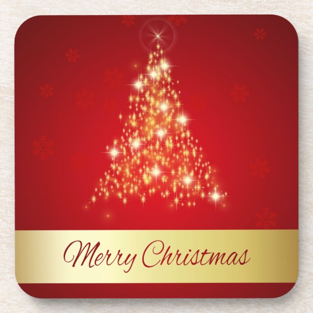 Elegant Glowing Merry Christmas Tree Coaster (Front)