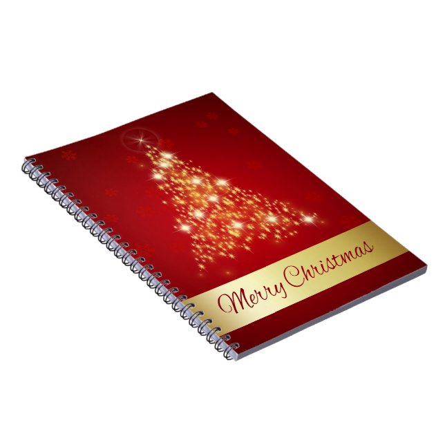 Elegant Glowing Merry Christmas Tree Spiral Notebook (Right Side)