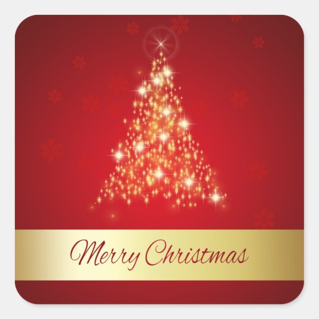 Elegant Glowing Merry Christmas Tree Square Sticker (Front)