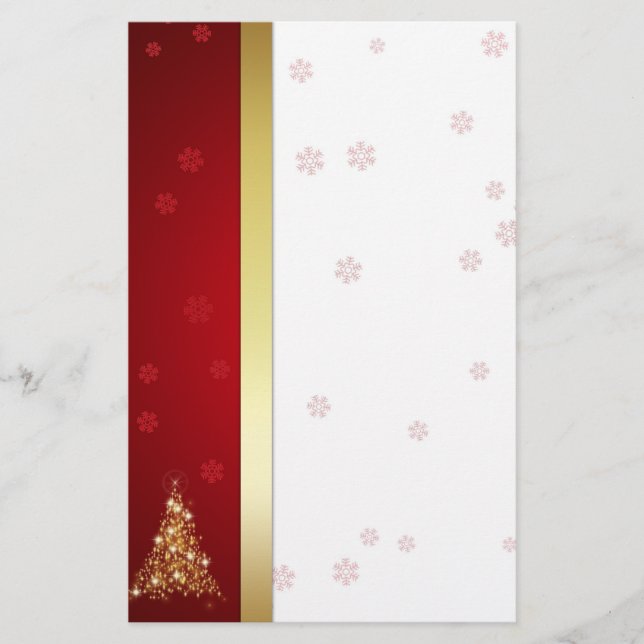 Elegant Glowing Merry Christmas Tree Stationery (Front)