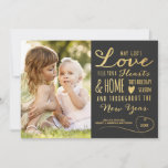 Elegant God's Love Gold Type Christmas Photo Black Holiday Card<br><div class="desc">This beautiful multiple photo holiday card features gold typography, which reads "May God's Love fill your Hearts and Home this Holiday Season and throughout the New Year." Dark grey background. One photo template on the front - three on the back. Modern, elegant, simple - a perfect greeting for family and...</div>