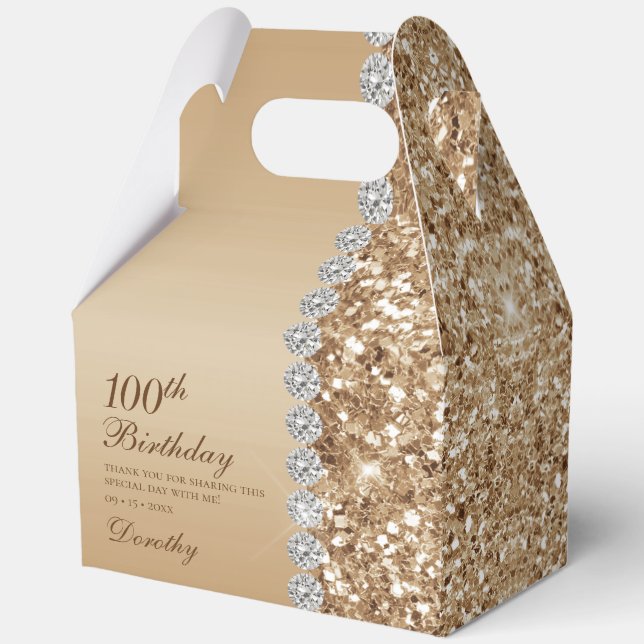 Elegant Gold 100th Birthday Favour Box (Front)