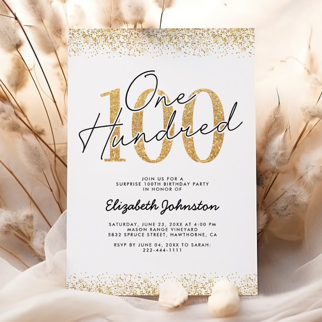 Elegant Gold 100th Birthday Party Invitation (Creator Uploaded)