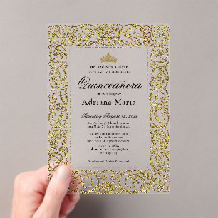Elegant Gold 15th Birthday Quinceanera Acrylic Invitations