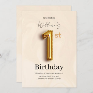 Elegant Gold 1st Birthday Invite, Minimalist Boy Invitation