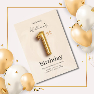 Elegant Gold 1st Birthday Invite, Minimalist Boy Invitation