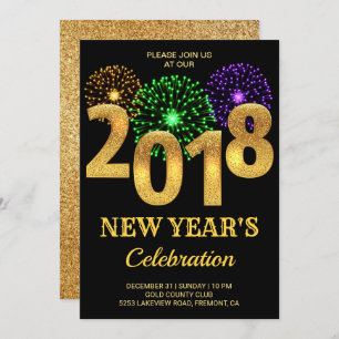 Elegant Gold 2018 Fireworks New Year's Eve Party Invitation