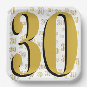 Elegant Gold 30th Birthday or Anniversary Paper Plate