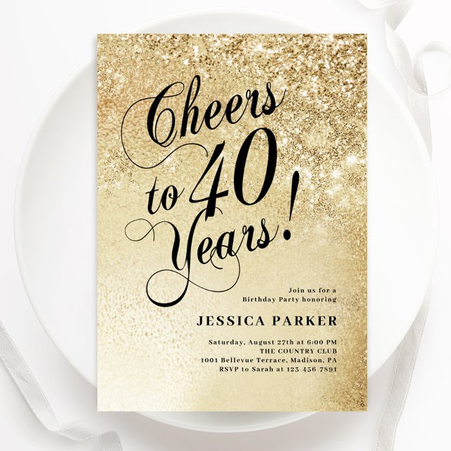 Elegant Gold 40th Birthday Invitation (Creator Uploaded)