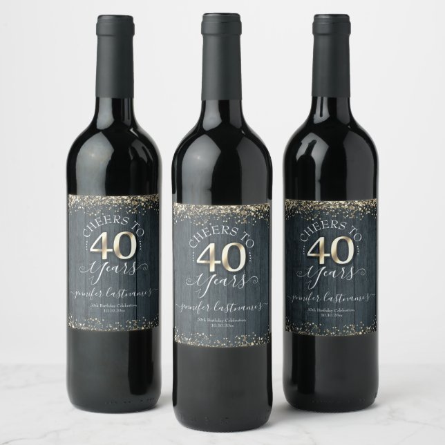 Elegant Gold 40th Birthday Script Wine Label (Bottles)