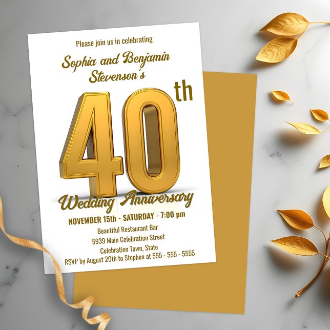 Elegant Gold 40th Wedding Anniversary Celebration Invitation (Creator Uploaded)