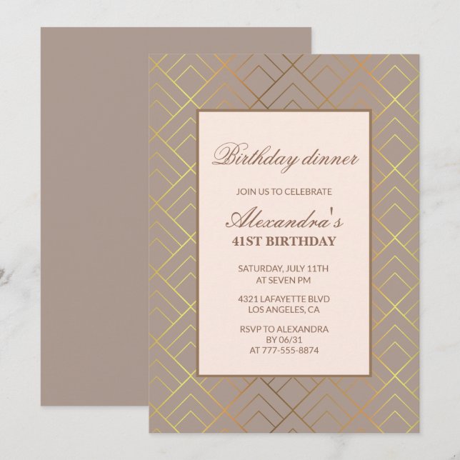 Elegant Gold 41st birthday Dinner invitations  (Front/Back)