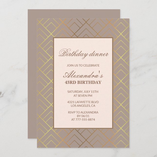 Elegant Gold 43rd birthday Dinner invitations  (Front/Back)
